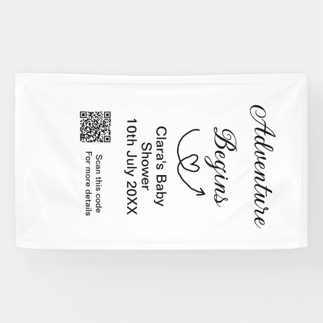Adventure startet Baby Dusche Scan QR Banner (Horizontal)