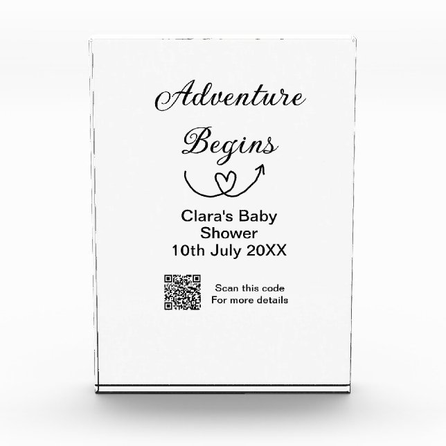 Adventure startet Baby Dusche Scan QR Fotoblock (Vorderseite)