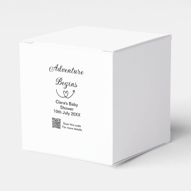 Adventure startet Baby Dusche Scan QR Geschenkschachtel (Vorderseite)