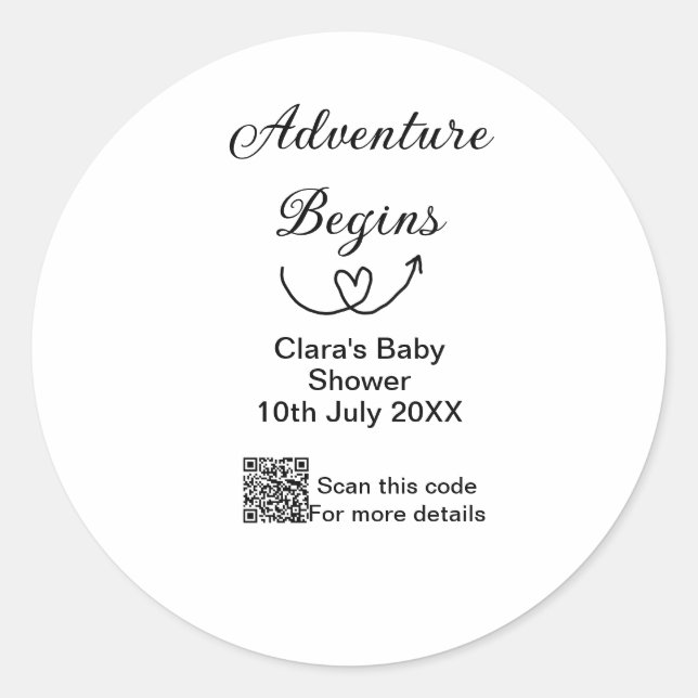 Adventure startet Baby Dusche Scan QR Runder Aufkleber (Vorderseite)