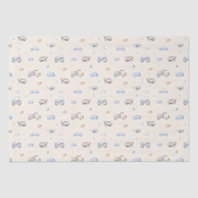 Adventure Transportation Boy Baby Shower Seidenpapier (Vorderseite)