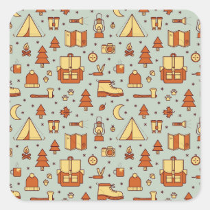 Adventure travel icons, seamless pattern. quadratischer aufkleber