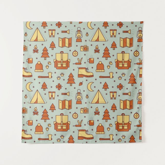 Adventure travel icons, seamless pattern. wandteppich (Vorderseite)