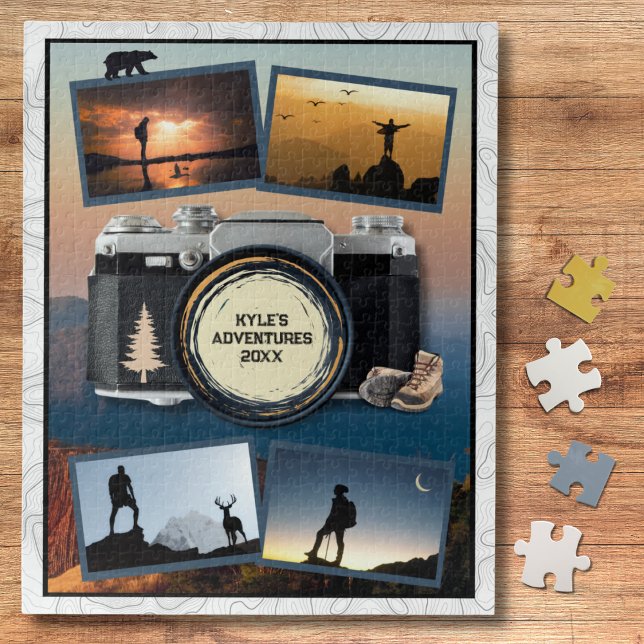 Adventure Travel Keepsake Photo Collage (Capture the rugged spirit of the trail with this unique Hiking Adventure Photo Puzzle)