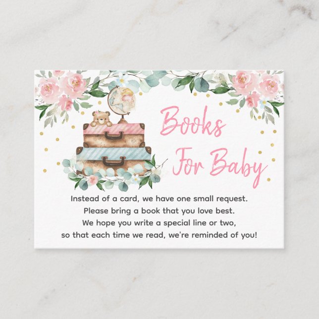 Adventure Travel Pink Floral Baby Book Request Begleitkarte (Vorderseite)