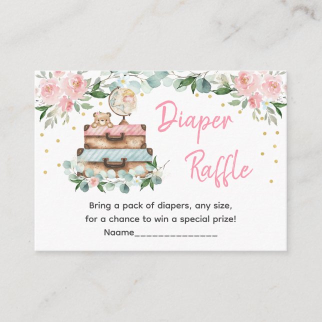 Adventure Travel Pink Floral Baby Diaper Raffle Begleitkarte (Vorderseite)