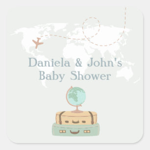 Adventure Travel World Map Kinderdusche Quadratischer Aufkleber