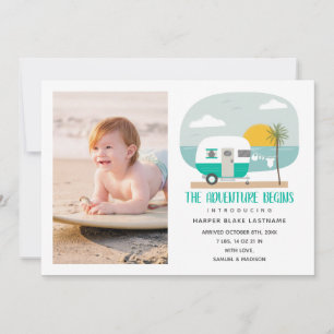 Adventure Turquoise Beach Camper Baby Birth Ankündigung