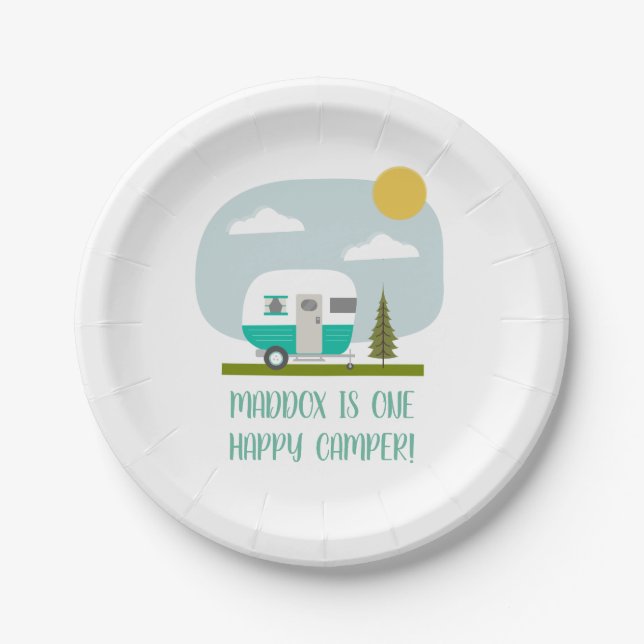 Adventure Turquoise Camper Geburtstagspapier-Telle Pappteller (Vorderseite)