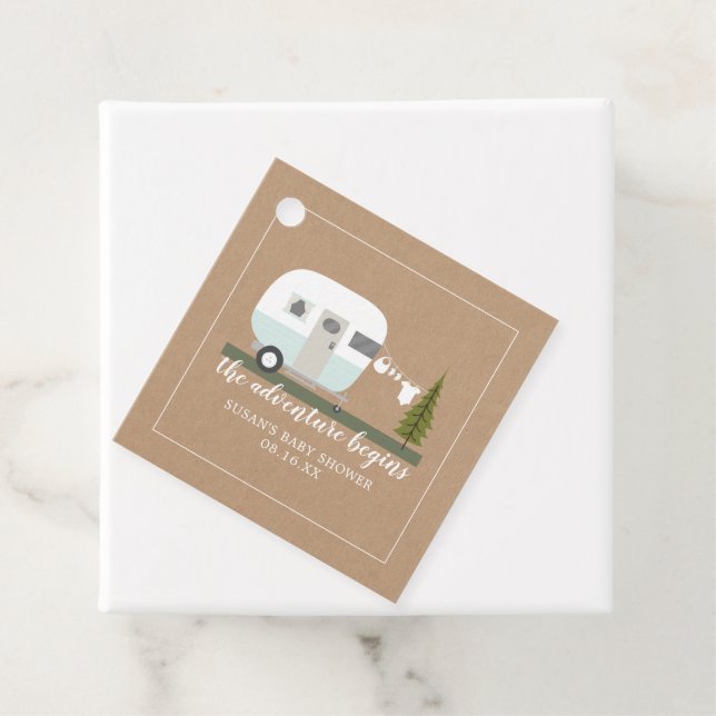 Adventure Vintag Camper Boy Babydusche Geschenkanhänger (Beispiel)