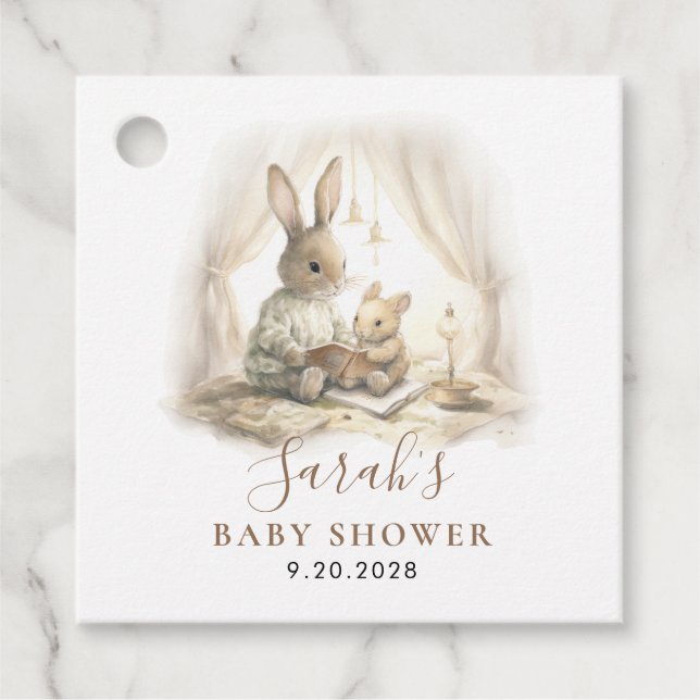 Adventure Watercolor Bunny Baby Showgeschenk Geschenkanhänger (Vorderseite)