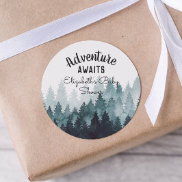 Adventure Watercolor Rustic Forest Baby Dusche Runder Aufkleber