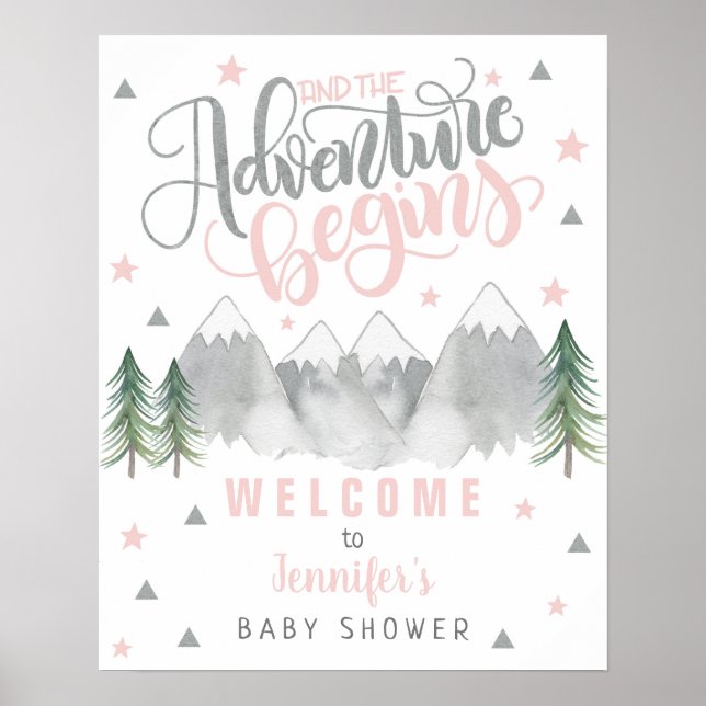 Adventure Welcome Sign Pink Poster (Vorne)