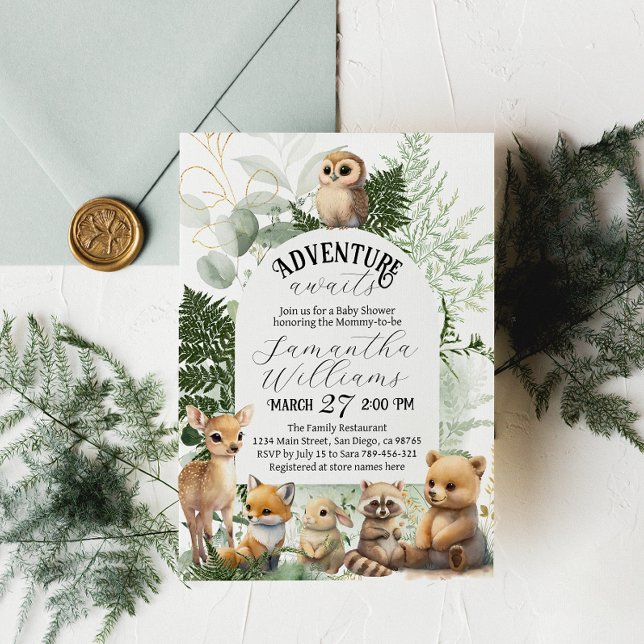 Adventure Woodland animal Greenery Baby Shower Einladung (Von Creator hochgeladen)