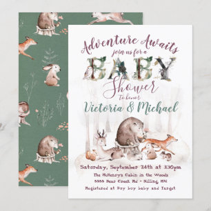 Adventure Woodland forest Animals Baby Dusche Einladung