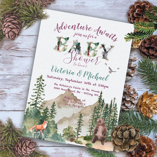Adventure Woodland mountain forest Baby Shower Einladung (Von Creator hochgeladen)