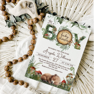 Adventure Woodland Mushroom Fern Baby Boy Dusche Einladung