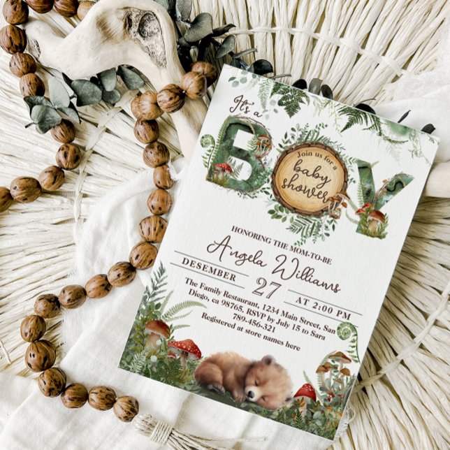 Adventure Woodland Mushroom Fern Baby Boy Dusche Einladung (Von Creator hochgeladen)
