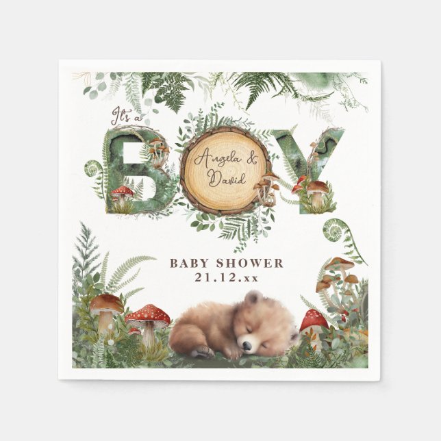 Adventure Woodland Mushroom Fern Baby Boy Dusche Serviette (Vorderseite)