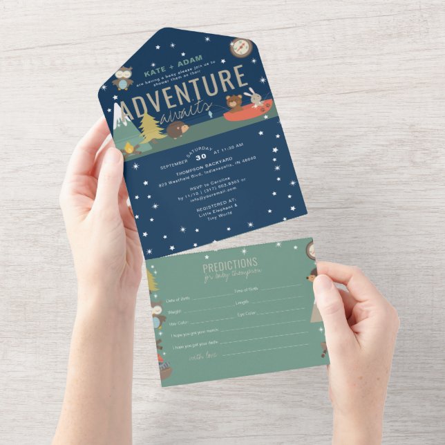 Adventure Woodland & Predictions Boy Baby Shower All In One Einladung (Abreißen)
