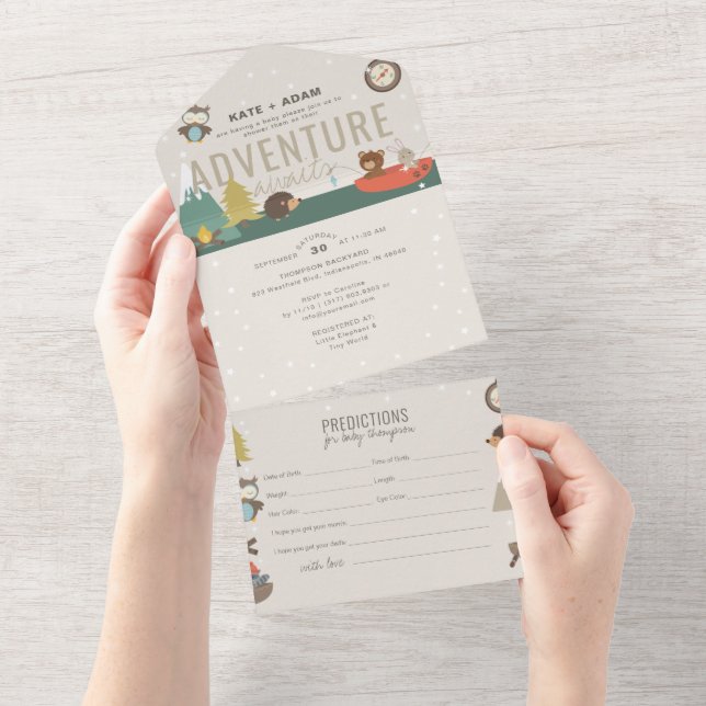 Adventure Woodland Predictions Neutral Baby Shower All In One Einladung (Abreißen)