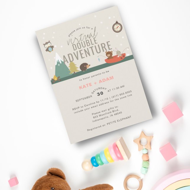 Adventure Woodland Twin Girls Virtual Baby Dusche Einladung (Von Creator hochgeladen)