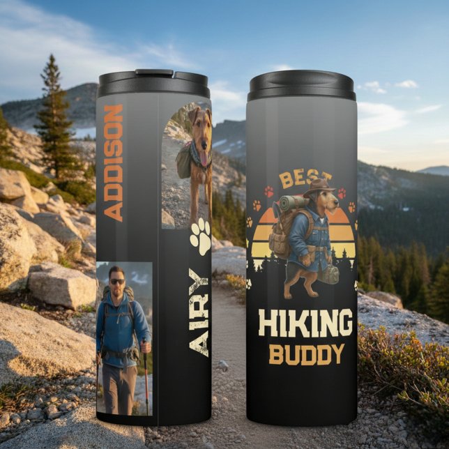 Adventurous Airedale Hiker Wilderness Explorer Thermosbecher (Von Creator hochgeladen)