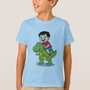 Adventurous Boy Riding Dinosaurier T - Shirt
