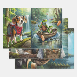 Adventurous Furry Friends, Camping Outdoorsmen Geschenkpapier Set