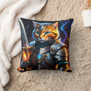 Adventurous Katzenritter mit Schwert Kissen
