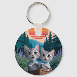 “Adventurous Kittens at Sunset – Cute Cat  Schlüsselanhänger