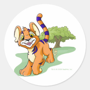 Adventurous orange Kougra auf Mystery Island Runder Aufkleber