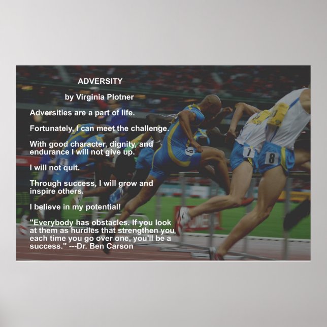 Adversity Poster mit Zitat von Dr. Ben Carson (Vorne)