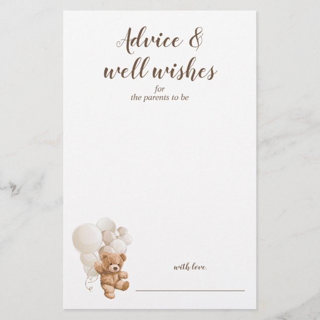 Advice and Well Wishes Teddy Bear Baby Shower  Flyer (Vorne)