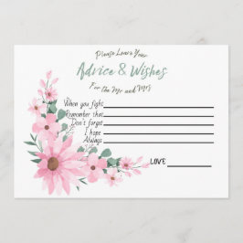 Advice and Wishes Bridal Shower Pink Flowers Card Hinweiskarte