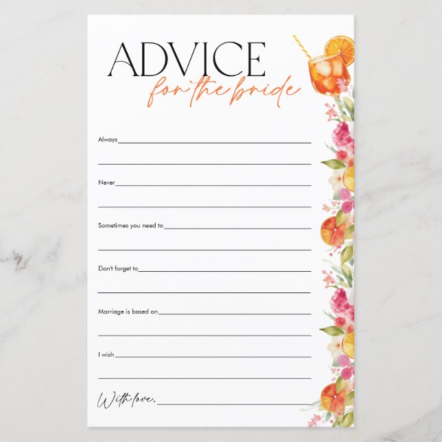 Advice for the Bride Spritz Bridal Shower Game (Vorderseite)