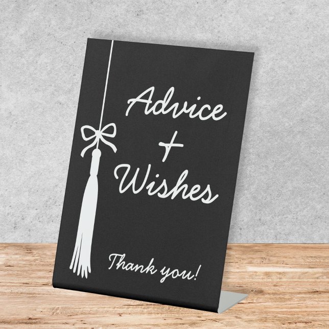 Advice & Wishes Coquette Bow Black Grad Tassel  Sockelschild (Advice & Wishes Coquette Bow Black Grad Tassel Pedestal Sign)