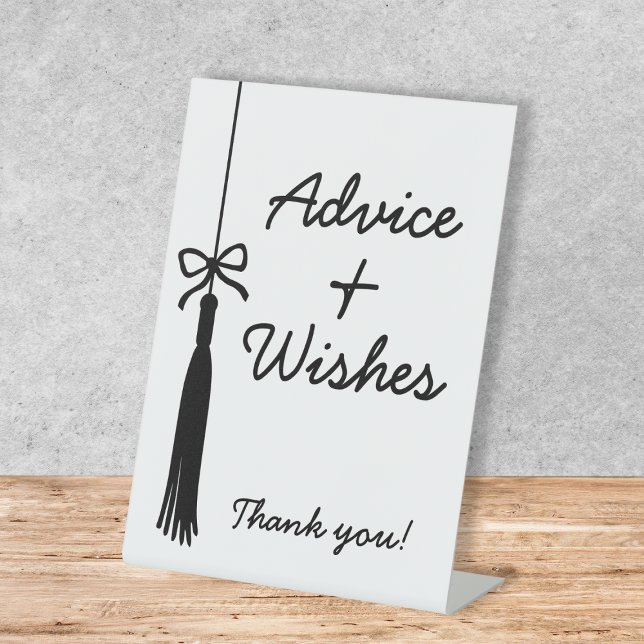 Advice & Wishes Coquette Bow Black & White Sockelschild (Advice & Wishes Coquette Bow Black Grad Tassel Pedestal Sign)