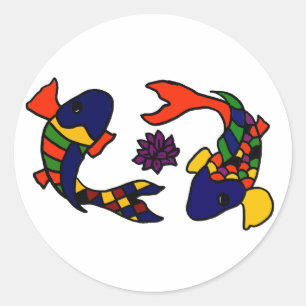 AE, bunter Koi Fisch-Kunst-Cartoon Runder Aufkleber