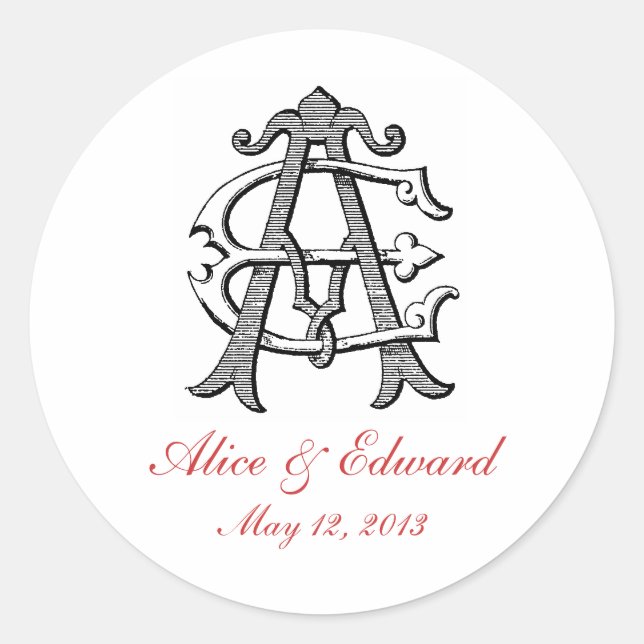 AE Vintag Monogram Wedding Sticker (Vorderseite)