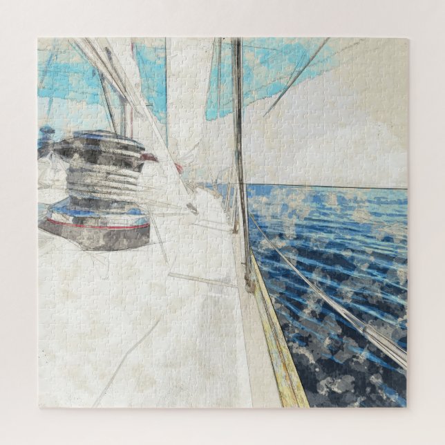 Aegean Sailboat Sketch Jigsaw Puzzle - Nautique (Vertical)