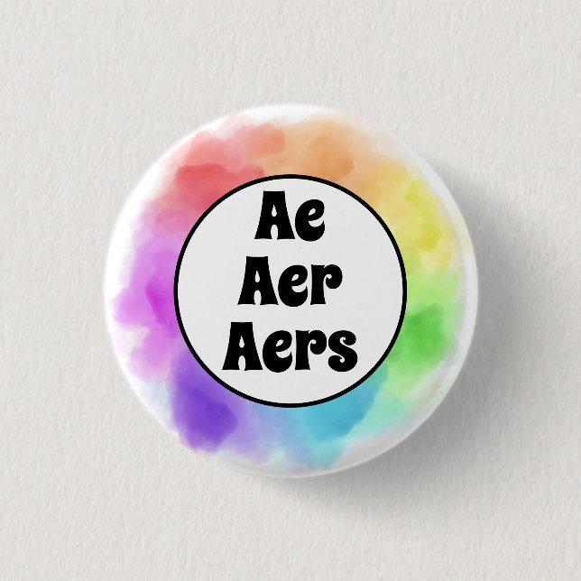 Aer Aers Pronouns im Wasserfarbkreis Button (Vorderseite)
