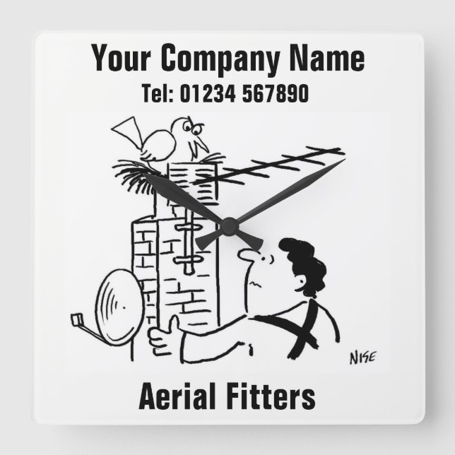 Aerial Fitter Cartoon Quadratische Wanduhr (Vorderseite)