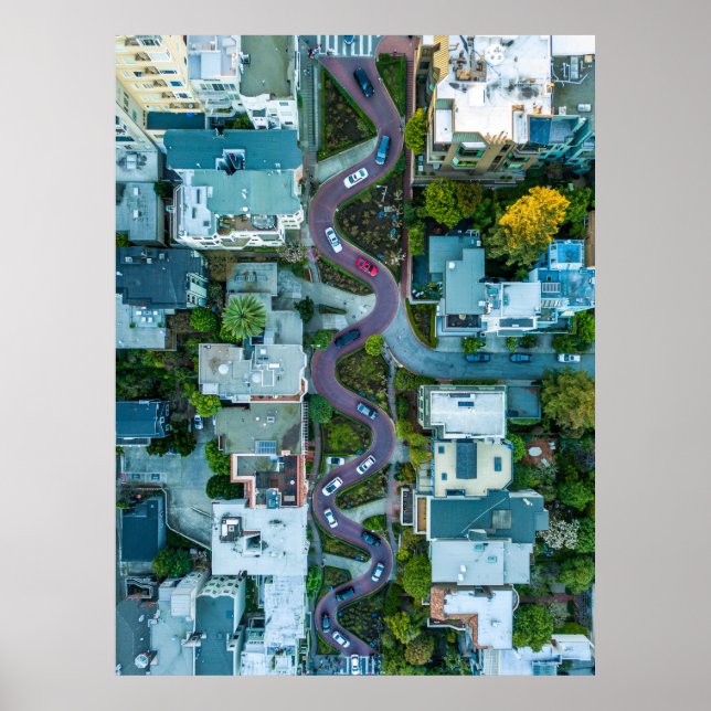 AERIAL VIEW OF LOMBARD STREET, SAN FRANCISCO, USA POSTER (Vorne)