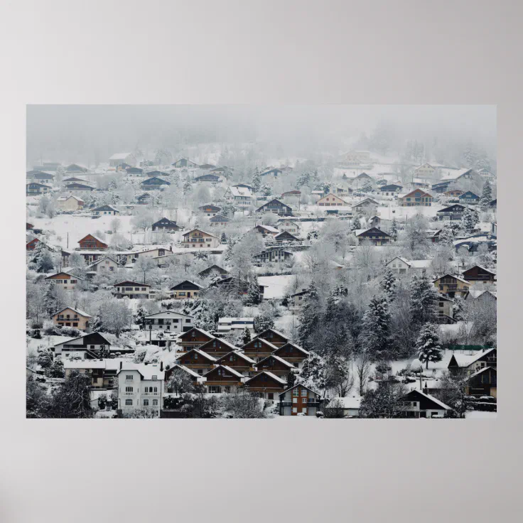 AERIAL VIEW OF VILLAGE COVERED WITH SNOW POSTER | Zazzle.ch