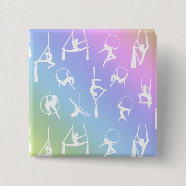 Aerialist Aerial Silk Lyra Silhouetten Regenbogen Button (Vorderseite)