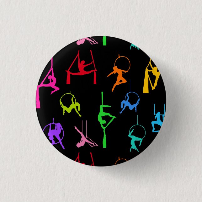 Aerialist Aerial Silk Lyra Silhouetten Regenbogen Button (Vorderseite)