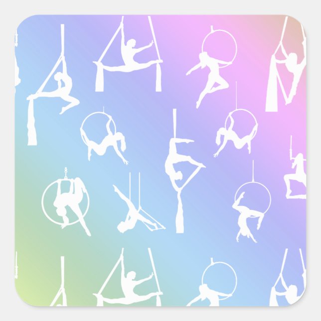 Aerialist Aerial Silk Lyra Silhouetten Regenbogen Quadratischer Aufkleber (Vorderseite)