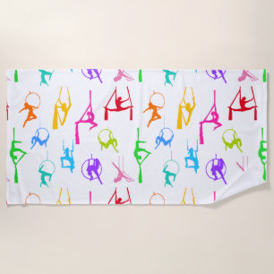 Aerialist Aerial Silk Lyra Silhouetten Regenbogen Strandtuch