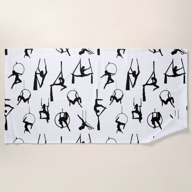 Aerialist Aerial Silks Lyra Silhouetten Strandtuch (Vorderseite)